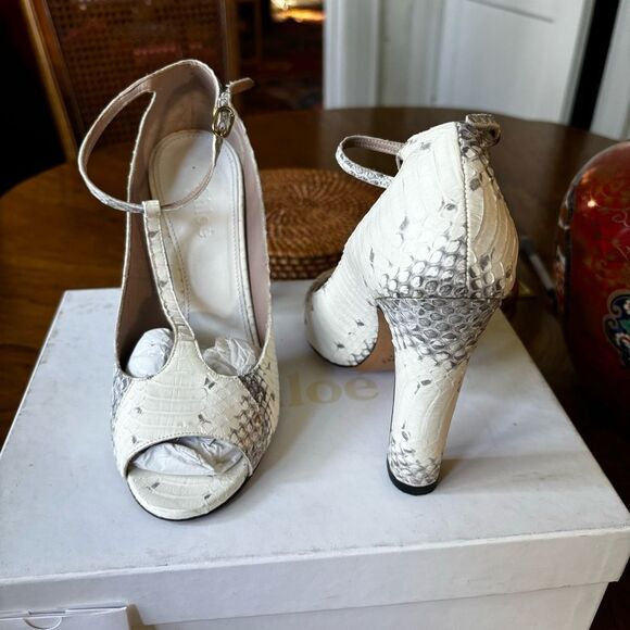 Chloé Ivory Python T-Strap Chunky Heel Shoes, Size 6 – EUC in Original Box - Picture 5 of 14